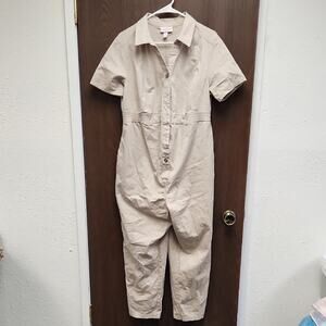 Ingrid & Isabel Beige Button-Up Jumpsuit